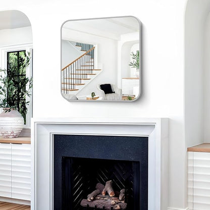 Silver Bathroom Mirror, 30 x 30 Inch Silver Square Mirror, Metal Framed - Image 2