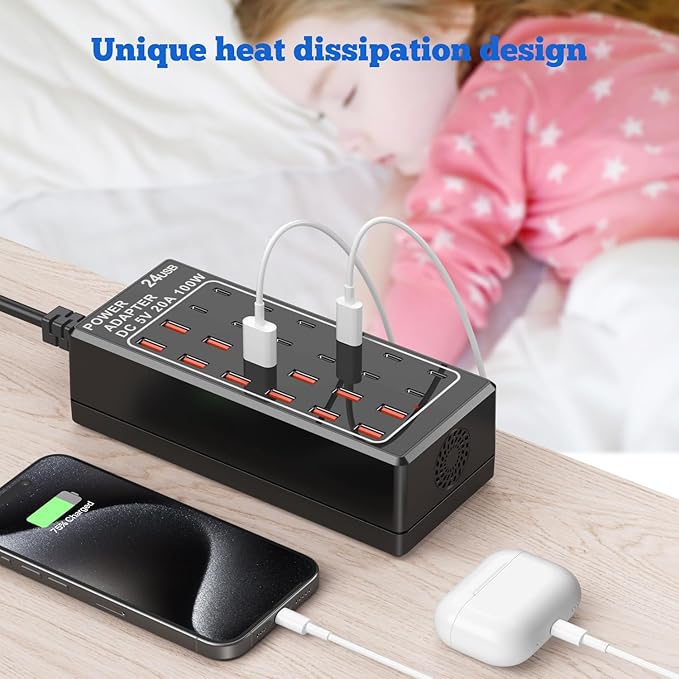 USB Charger Station, C Charging Block, 100W 24 Port Multiple USBCharger Desktop - Image 5