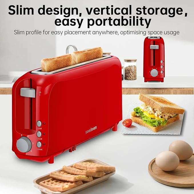 SEEDEEM 2 Slice Slim Toaster, Single 10" Long Slot Toaster Fits Bagels & - Image 2
