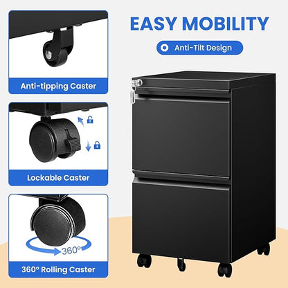 MIIIKO 2 Drawer File Cabinet on Wheels, Home Office Mobile File Drawers Under - Image 5