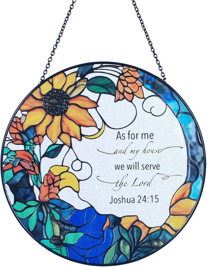 7.8'' The Lord Suncatcher Stained Glass - As for Me and My House We Will Serve The Lord Christian Wall Decor | Bible Verse Wall Art for Bible Lovers Art Themed Gift