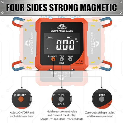 Digital Angle Finder with Laser, 4-side Magnetic Digital Angle Gauge, - Image 3