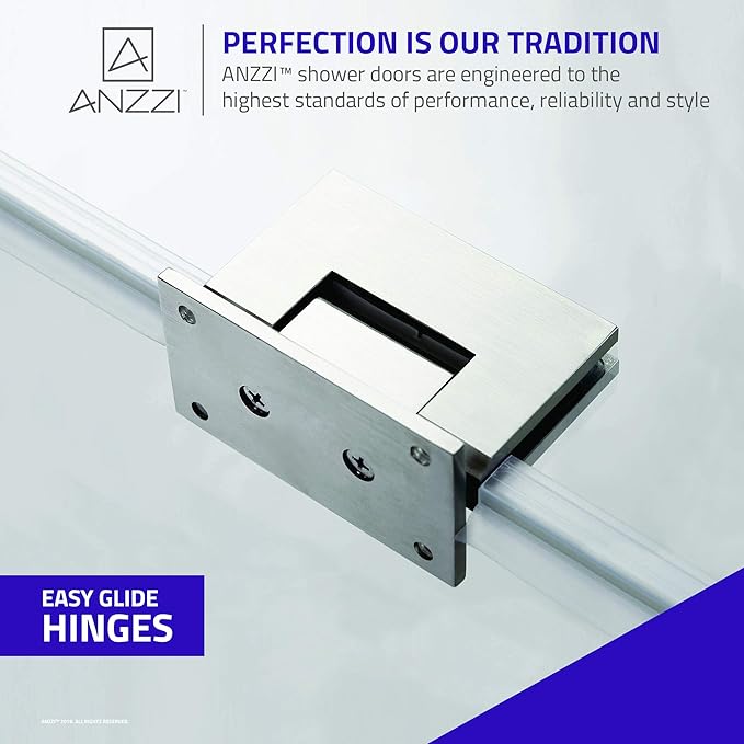 ANZZI 72" x 30" Frameless Shower Door in Brushed Nickel, Water Repellent Glass - Image 5