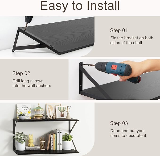 Deep Black Floating Shelves for Wall, 10 Inch Deep Floating Shelf - Image 7