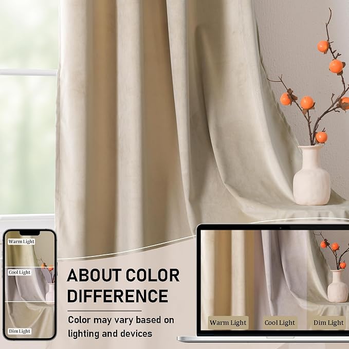 JIUZHEN Beige Velvet Curtains 96 inches - Image 4