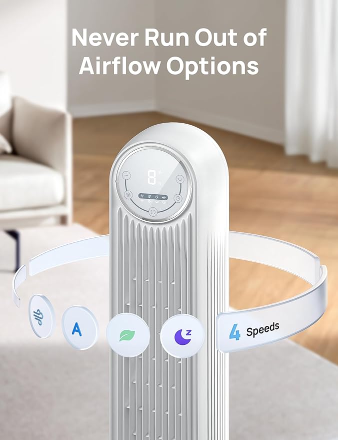 Dreo Tower Fan for Bedroom, 25ft/s Velocity Quiet Floor Fan, 90° Oscillating - Image 4