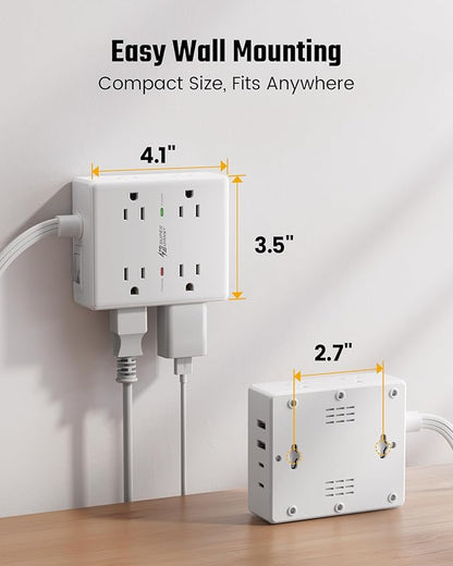 10Ft Extension Cord with Multiple Outlets, Flat Plug Surge Protector Power - Image 7