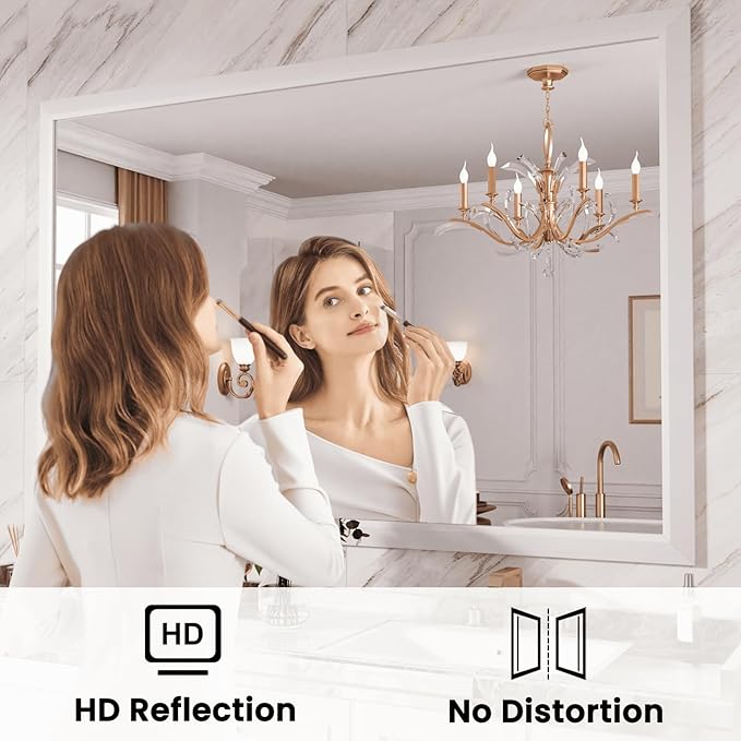 Amorho Bathroom Mirror, 60x40 Inch White Framed Bathroom Mirrors - Image 2