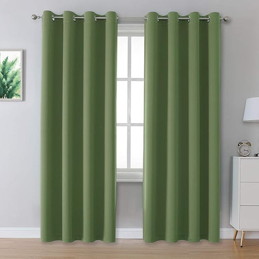 Dualife Sage Green Room Darkening Curtains 84 Inches Long by DUALIFE