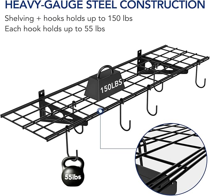 FLEXIMOUNTS Garage Wall Shelving, 1x4 ft, Includes 6 Bike Hooks, Wall Shelf - Image 4