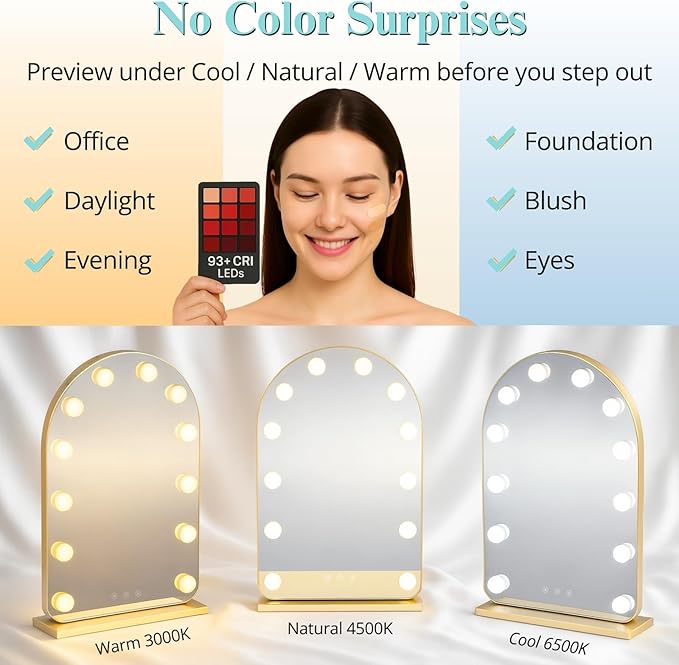 LUXFURNI Vanity Mirror with Lights, 20.5" L x 13" W Arched LED Makeup Mirror - Image 3