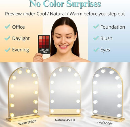 LUXFURNI Vanity Mirror with Lights, 20.5" L x 13" W Arched LED Makeup Mirror - Image 3