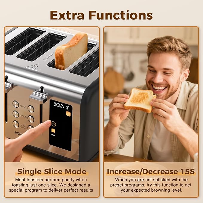 4 Slice Touch Screen Toaster, Easy-to-Use Digital Stainless Steel Toaster - Image 4