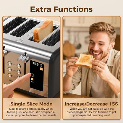 4 Slice Touch Screen Toaster, Easy-to-Use Digital Stainless Steel Toaster - Image 4