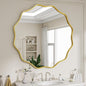Wavy Round Mirror, 30" Scalloped Metal Frame Gold Circle Mirror | Wall Mounted for Bathroom, Vanity, Entryway, Hallway, Living Room