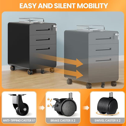 3 Drawer File Cabinet, Fully Assembled Mobile File Cabinets - Image 4