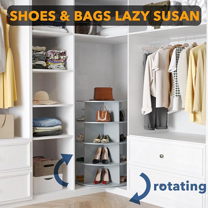 SpaceAid 4 Tier Rotating Shoe Rack Tower, Spinning Shoe Display Lazy Susan - Image 4