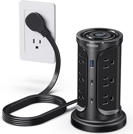 Tower Surge Protector Power Strip Flat Plug by NVEESHOX