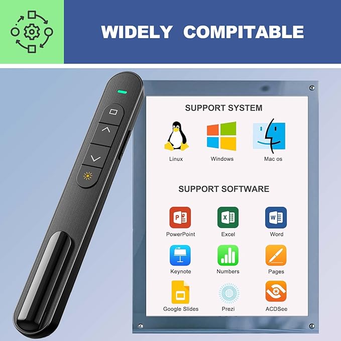 QUI Presentation Clicker for PowerPoint, RF 2.4GHz USB C Wireless Presenter - Image 7