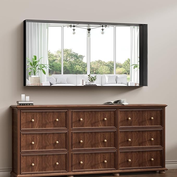 Koonmi 30x60 Inch Black Metal Framed Bathroom Mirror - Image 4