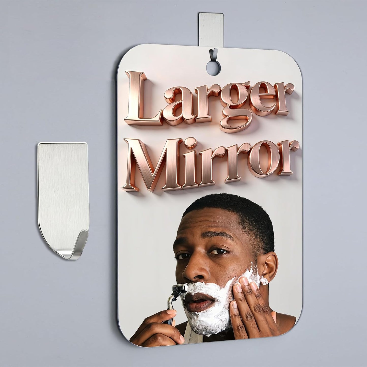 Shower Mirror Fogless for Shaving,(Larger 11x8 Inch) Anti Fog Shaving Mirror Holder NO-Drilling, No Fog Free Waterproof,Small Wall Mounted Bathroom Accessories Camping Hanging with Hook