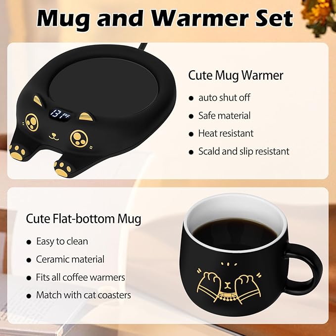 PUSEE Coffee Mug Warmer & Cute Cat Mug Set, Coffee Cup Warmer - Image 6
