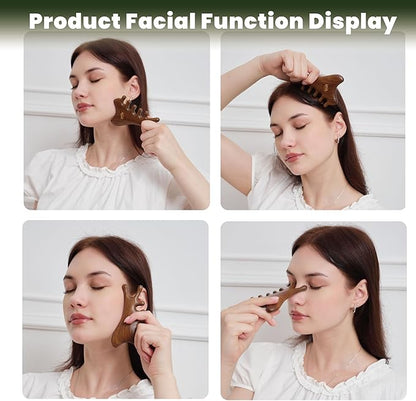 4-in-1 Wooden Gua Sha Facial Tools & Hair Detangler Brush Set – Manual Guasha - Image 3