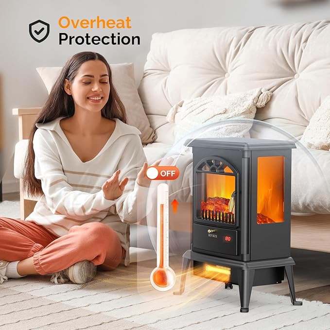 ROVSUN 1500W Electric Fireplace Stove, 22.4" H Freestanding Heater w/Remote - Image 5
