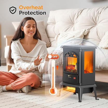 ROVSUN 1500W Electric Fireplace Stove, 22.4" H Freestanding Heater w/Remote - Image 5