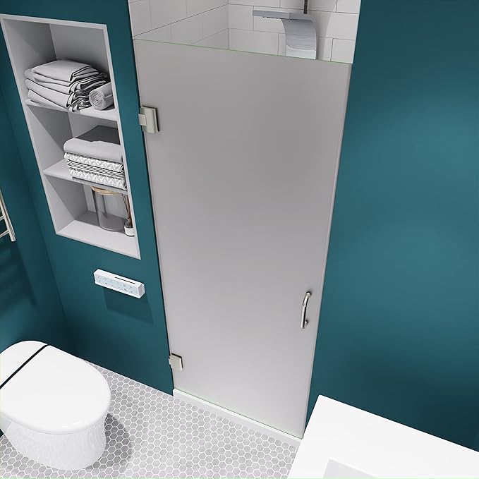 ANZZI 70" x 24" Frameless Frosted Shower Door in Brushed Nickel, Passion Water - Image 3