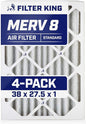 Filter King 38x27.5x1 Air Filter | 4-PACK | MERV 8 HVAC Pleated A/C Furnace by FilterKing