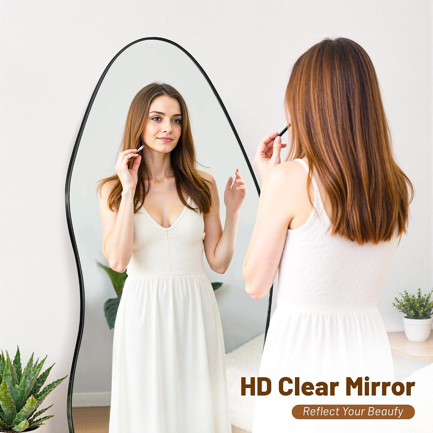 Antok Irregular Full Length Mirror, 76"x36" Asymmetrical Floor Mirror with Stand, Standing Hanging Leaning Irregular Mirrors for Bedroom Living Room Entryway, Wavy Shaped, Black