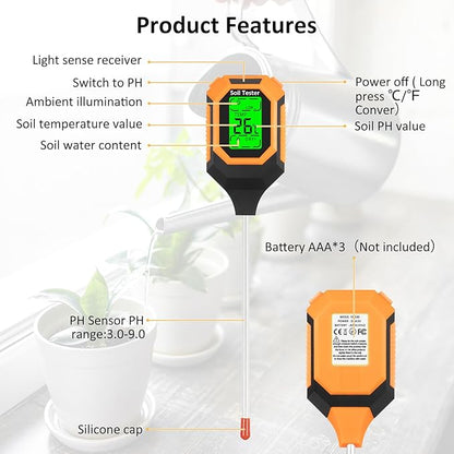 4-in-1 Soil Moisture Meter Digital PH Meter/Soil Moisture/Plant - Image 2