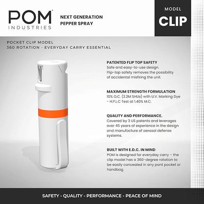 POM Pepper Spray Pocket Clip, Quick Flip Top Safety, Maximum Strength OC Formula - Image 4