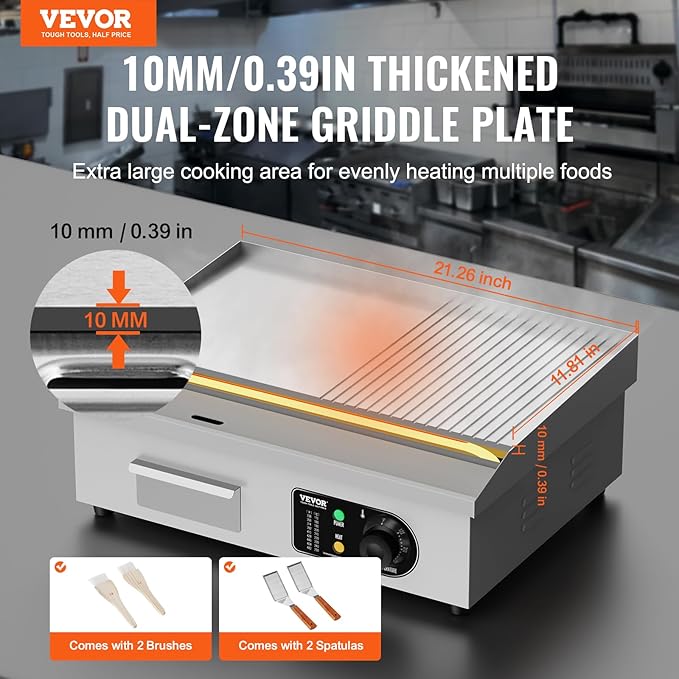 VEVOR Commercial Electric Griddle, 1600W Countertop Half-Flat Top Grill - Image 2