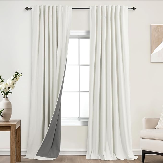 KOUFALL Ivory Linen Blackout Curtains 108 Inches Long, Thermal Insulated Floor by KOUFALL