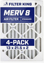 Filter King 13x21.5x2 Air Filter | 4-PACK | MERV 8 HVAC Pleated A/C Furnace by FilterKing