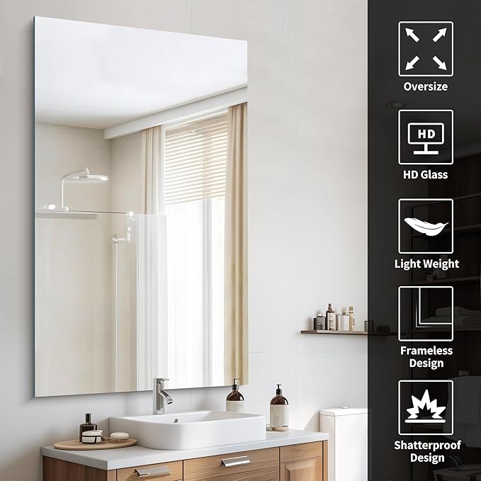 CILIBER Frameless Mirror, 60x36 Large Bathroom Mirrors - Image 5