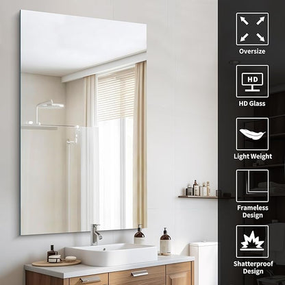 CILIBER Frameless Mirror, 60x36 Large Bathroom Mirrors - Image 5