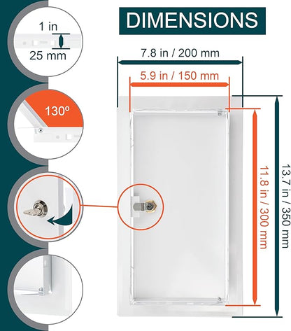 6" x 12" Lockable White Metal Access Panel. Service Shaft Door Panel - Image 2