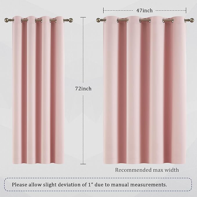 DUALIFE Pink Curtains for Bedroom 72 Inch Length Room Darkening Curtain for - Image 6