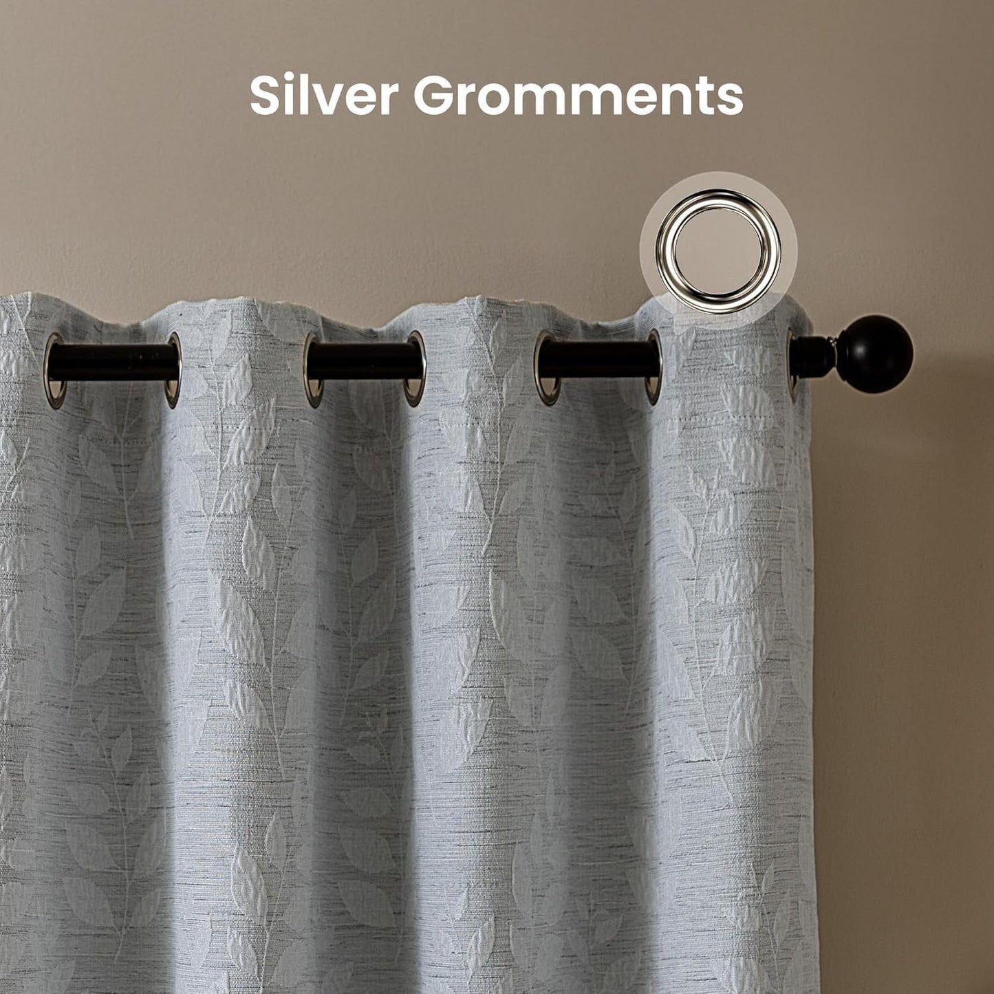 SLEEP ZONE Blackout Curtains for Bedroom and Living Room, Curtains & Drapes with Thermal Insulation for Room Darkening, Jacquard 180 GSM Window Curtain Panels, Light Gray, 52" × 95"