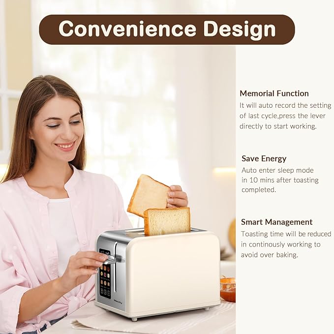 Mecity 2 Slice Touch Screen Toaster, 1.5" Wide Slot, Stainless Steel Smart - Image 5