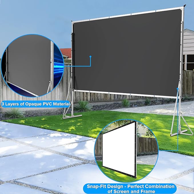 250 inch Projector Screen with Stand, Upgraded 3 Layers PVC 16:9 Large Outdoor - Image 3