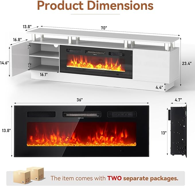 Fireplace TV Stand with Two Hinged Doors - Image 3