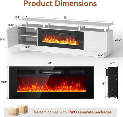 Fireplace TV Stand with Two Hinged Doors - Image 3