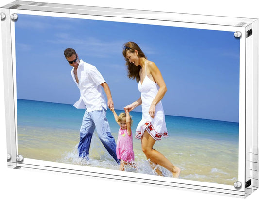 AMEITECH Acrylic Photo Frames 6x8'', Magnetic Acrylic Block Picture Frame,Desktop Frameless Photograph Display | Double Sided Floating Magnetic Frames, 20mm Thick, Free Standing Desktop Display for Postcards, Pictures and Artworks