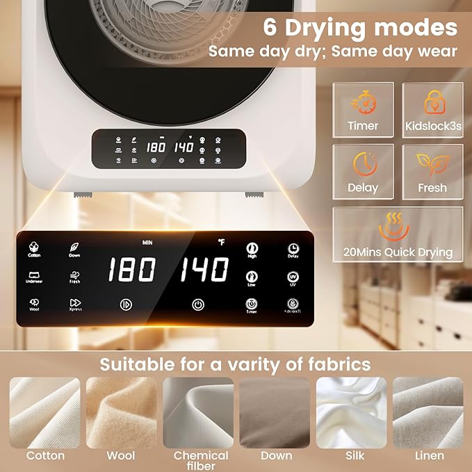 VCJ Portable Dryer for Laundry, 12lbs Clothes Dryer - Image 4