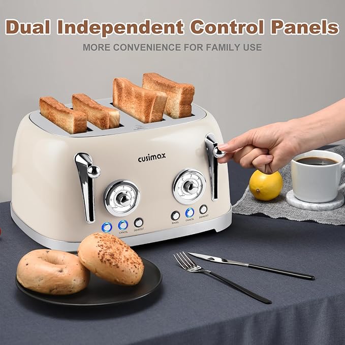 CUSIMAX Toaster 4 Slice, Retro Toaster - Image 5