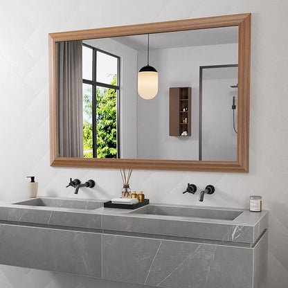 Amorho Bathroom Mirror, 48X32 Inch Wall Mirror, Walnut Wood Grain Metal Framed by Amorho
